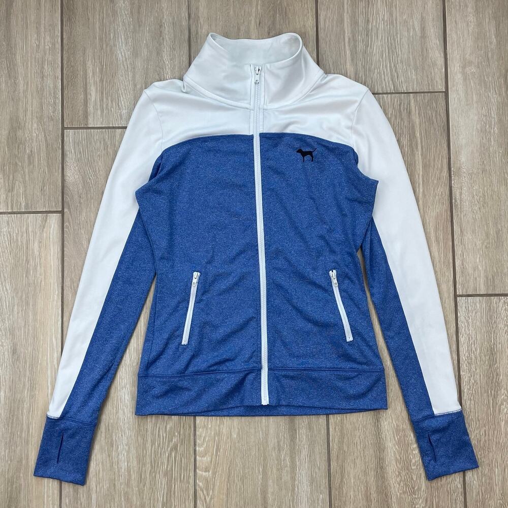 PINK Victoria's Secret Ultimate Jacket Women XS Blue White Full Zip Thumbholes